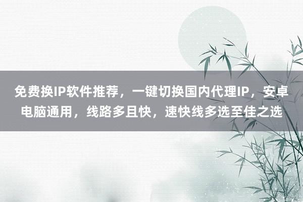 免费换IP软件推荐，一键切换国内代理IP，安卓电脑通用，线路多且快，速快线多选至佳之选