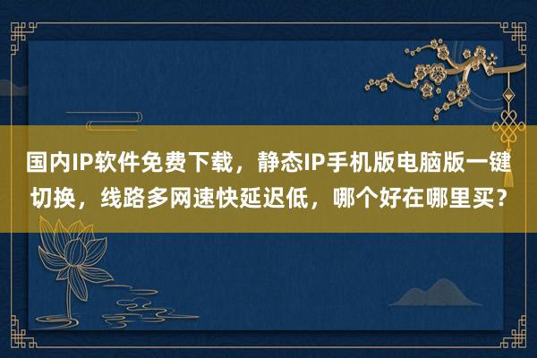 国内IP软件免费下载，静态IP手机版电脑版一键切换，线路多网速快延迟低，哪个好在哪里买？